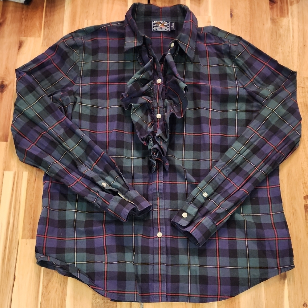 Womens American Living Button Down Ruffle Blouse - Size L
